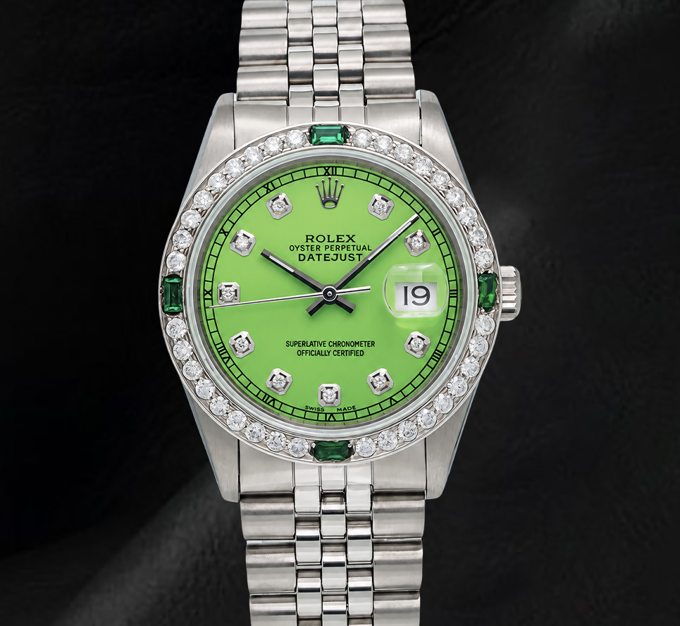 Rolex Datejust 36mm 16014 Orologio in Acciaio Inossidabile con Quadrante Verde con Diamanti