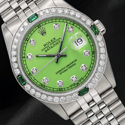 Rolex Datejust 36mm 16014 Orologio in Acciaio Inossidabile con Quadrante Verde con Diamanti