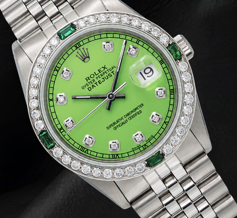 Rolex Datejust 36mm 16014 Orologio in Acciaio Inossidabile con Quadrante Verde con Diamanti
