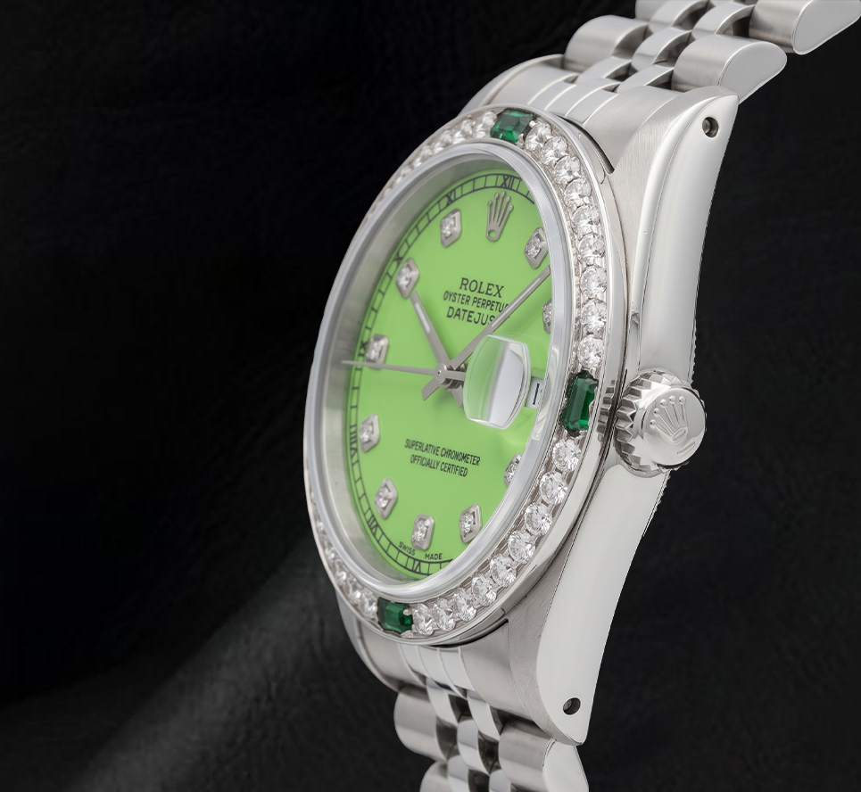 Rolex Datejust 36mm 16014 Orologio in Acciaio Inossidabile con Quadrante Verde con Diamanti