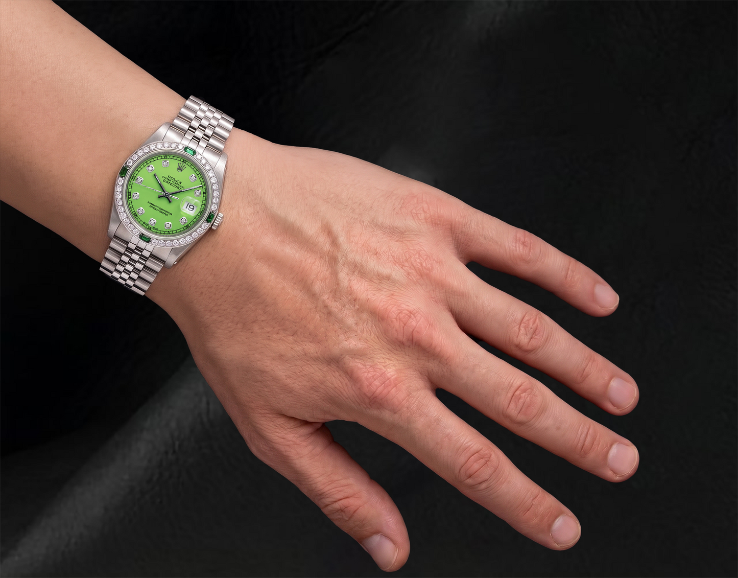 Rolex Datejust 36mm 16014 Orologio in Acciaio Inossidabile con Quadrante Verde con Diamanti