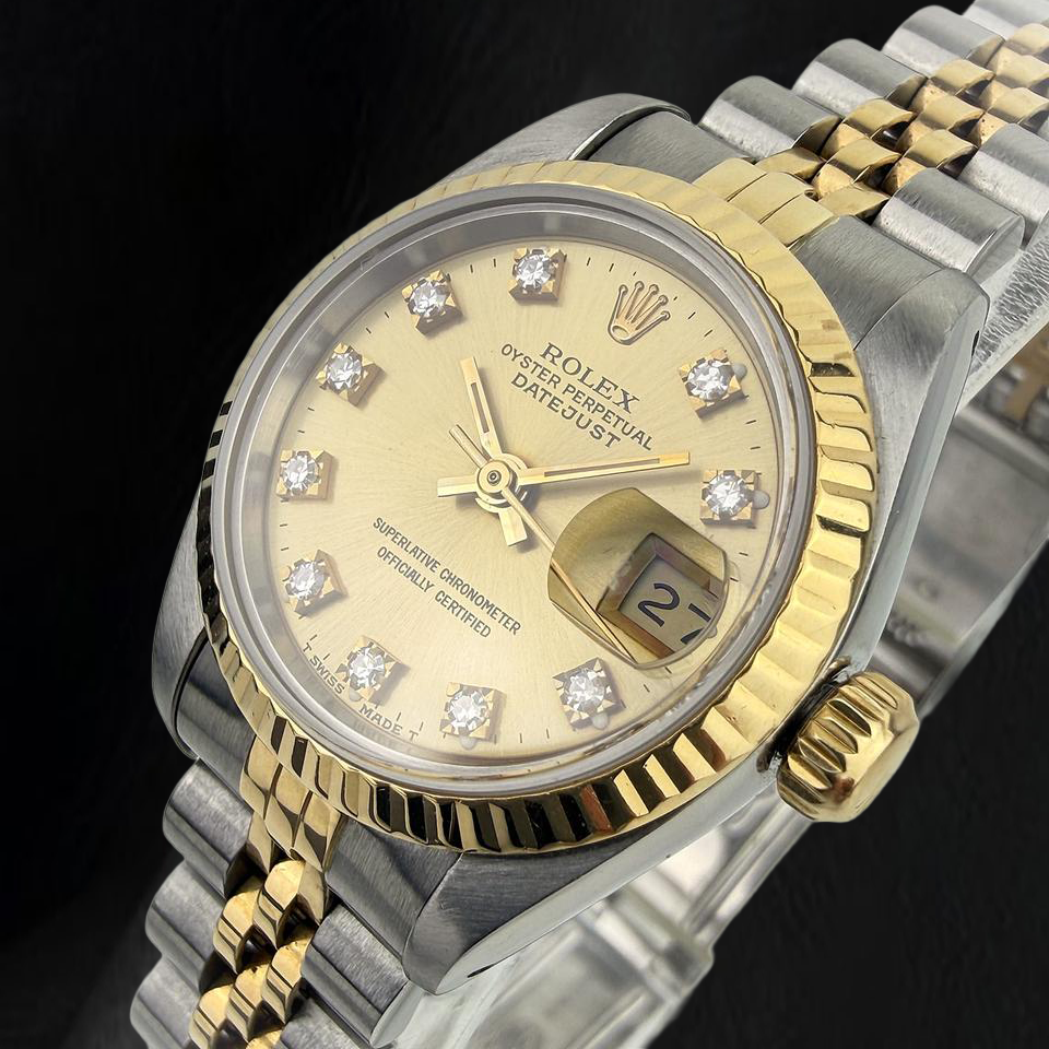 Rolex Datejust da Donna 26 mm Orologio Bicolore Quadrante con Diamanti Champagne di Fabbrica