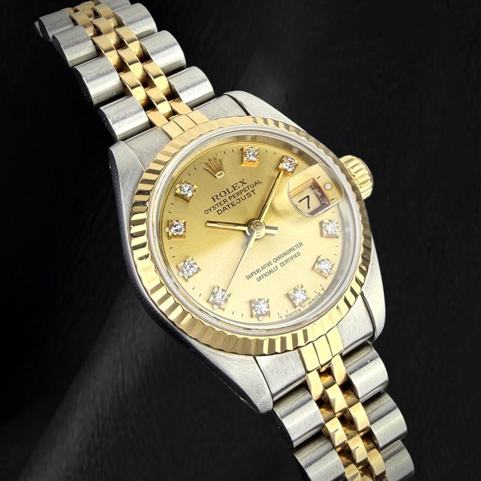 Rolex Datejust da Donna 26 mm Orologio Bicolore Quadrante con Diamanti Champagne di Fabbrica