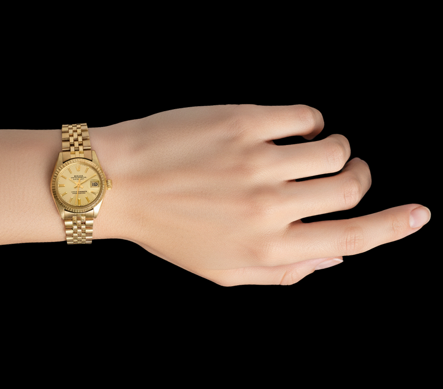 Rolex Lady Datejust President Style Champagne 26 mm Orologio in oro giallo P5
