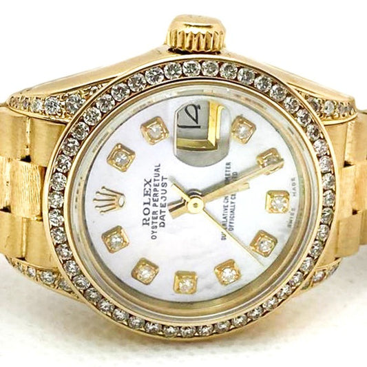 Rolex Lady Datejust President Style Madreperla Quadrante con diamanti Orologio in oro giallo