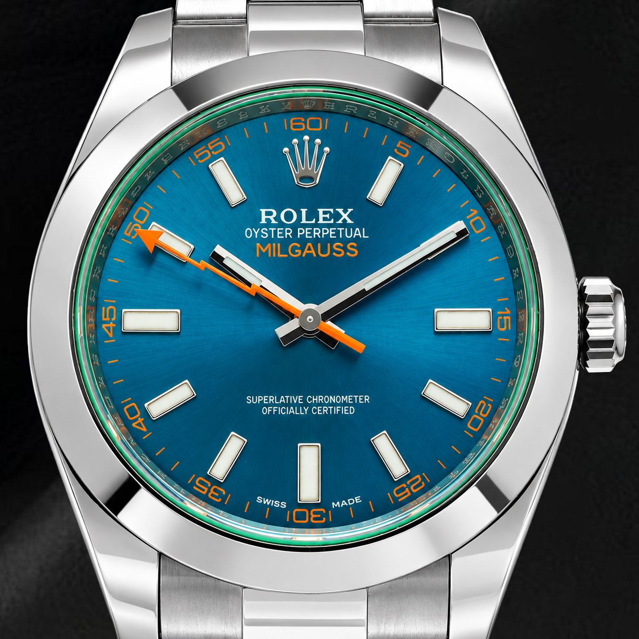 Orologio Rolex Milgauss 40mm 116400GV Quadrante Blu Luminescente Bracciale Oyster in Acciaio Inossidabile