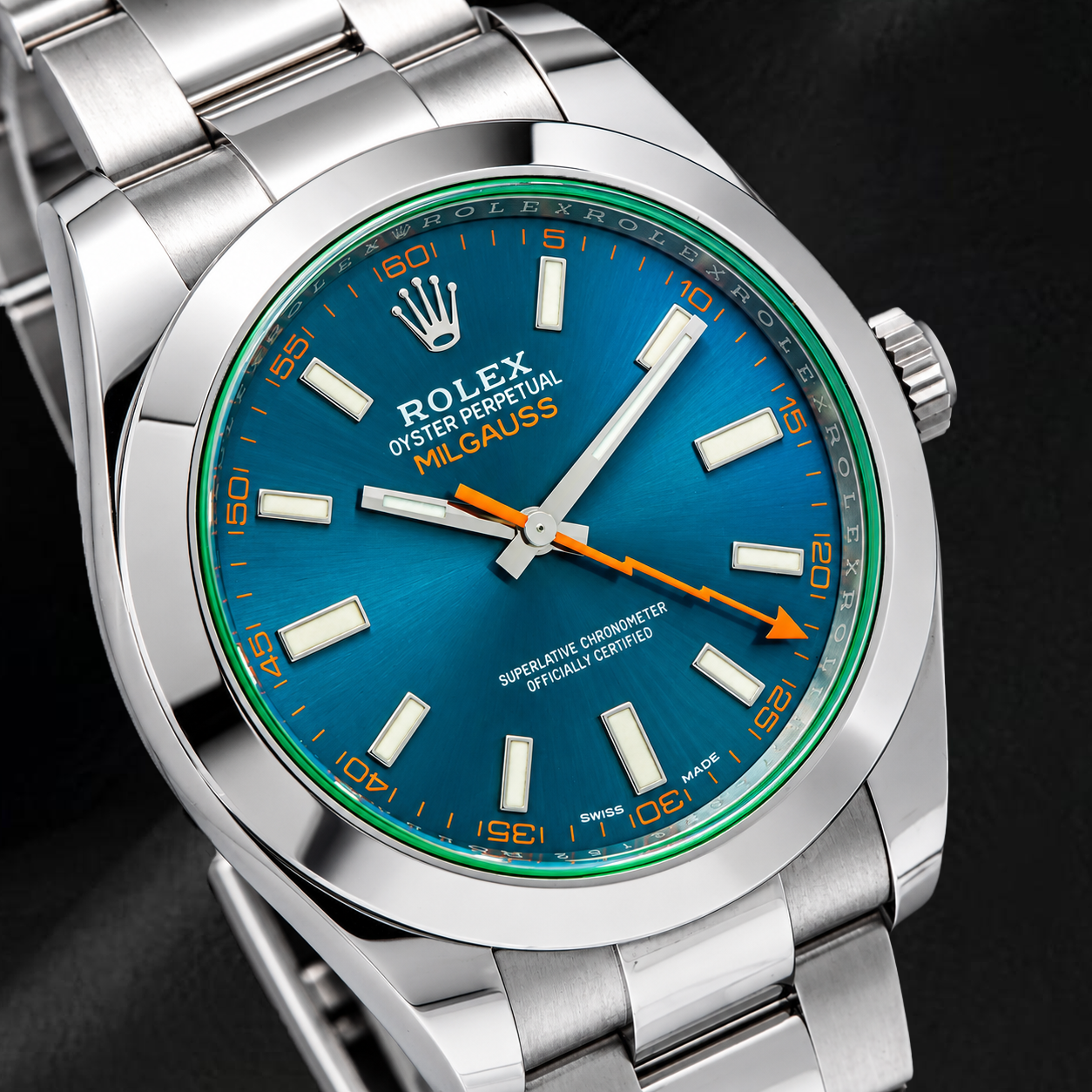Orologio Rolex Milgauss 40mm 116400GV Quadrante Blu Luminescente Bracciale Oyster in Acciaio Inossidabile