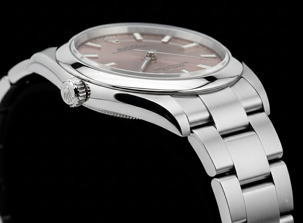 Rolex Ostrica perpetua 31 mm orologio da donna in acciaio con quadrante luminoso color salmone