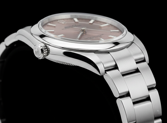 Rolex Ostrica perpetua 31 mm orologio da donna in acciaio con quadrante luminoso color salmone