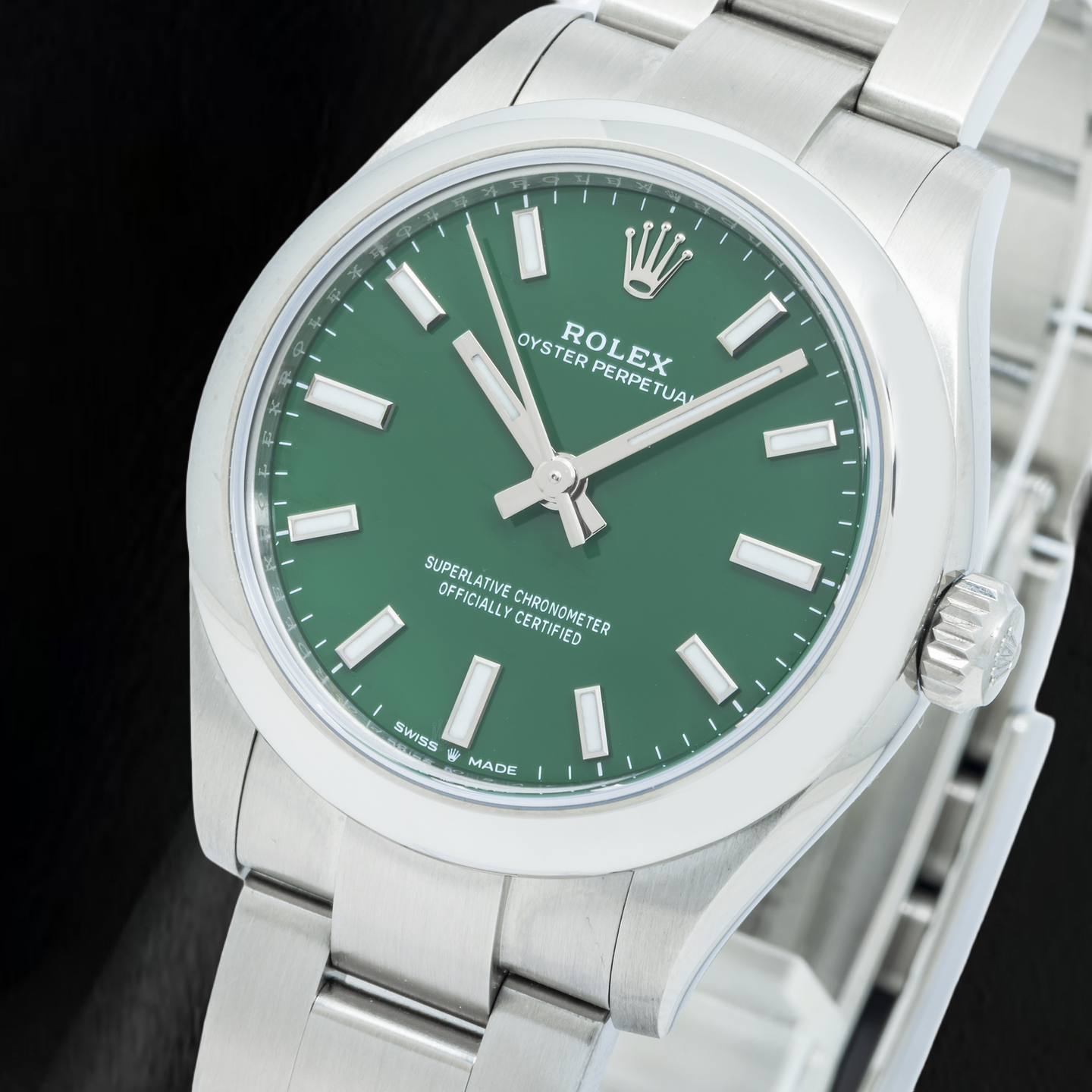 Orologio Rolex Oyster Perpetual 277200 31 mm Quadrante Verde Lunetta Liscia Acciaio Inossidabile