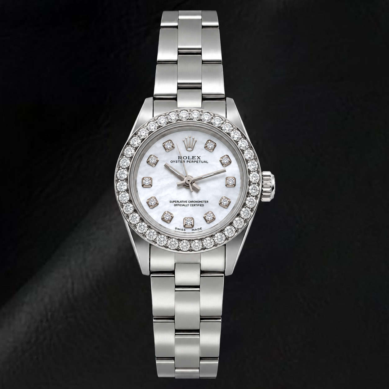 Rolex Oyster Perpetual 67193 26 mm Orologio in Acciaio Inossidabile con Quadrante con Diamanti in Madreperla Bianca