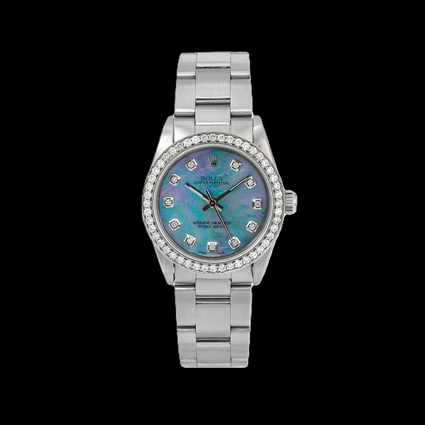 Rolex Oyster Perpetual 67480 31 mm Quadrante con Diamanti in Madreperla Blu Acciaio Inossidabile