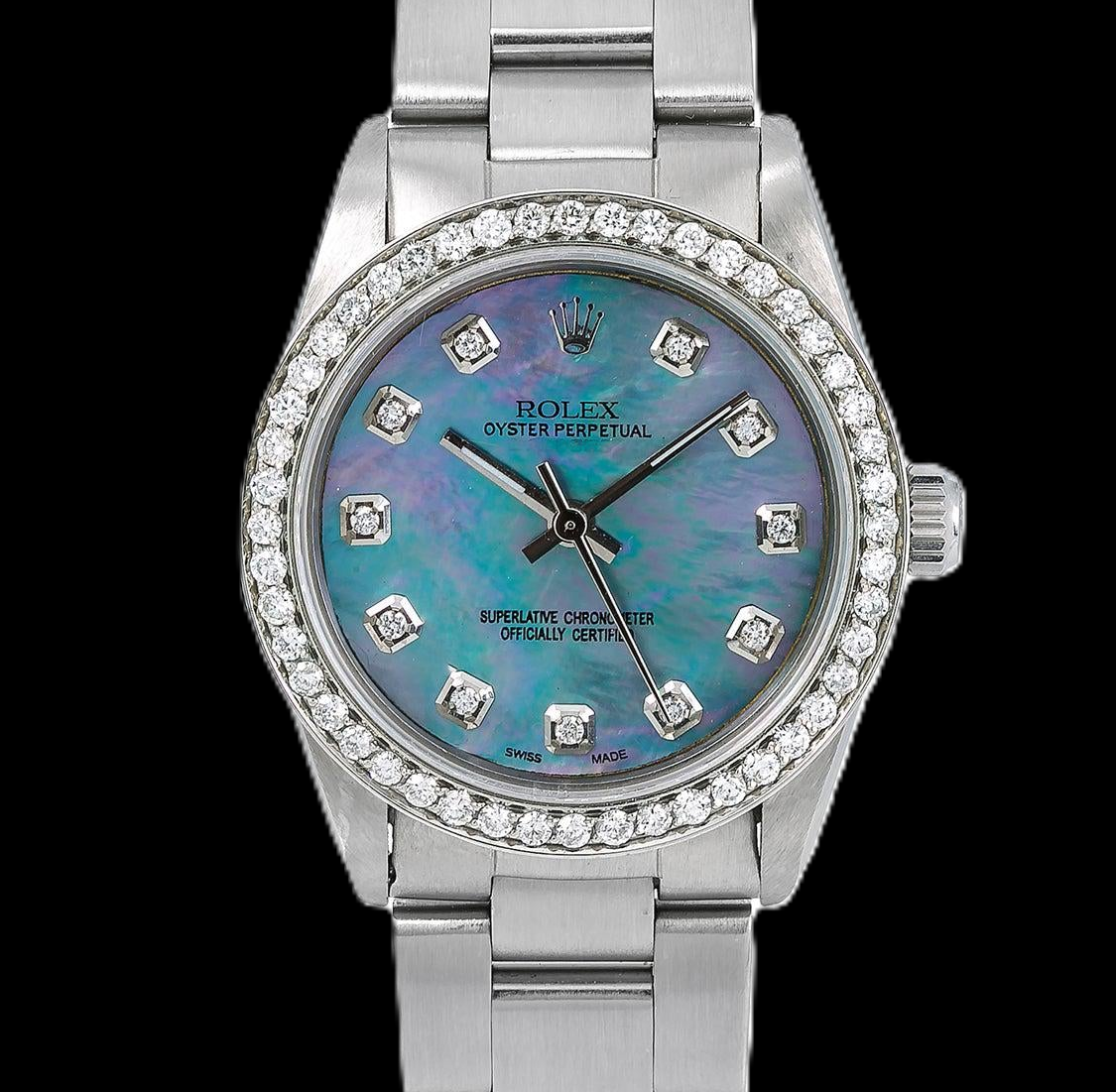 Rolex Oyster Perpetual 67480 31 mm Quadrante con Diamanti in Madreperla Blu Acciaio Inossidabile