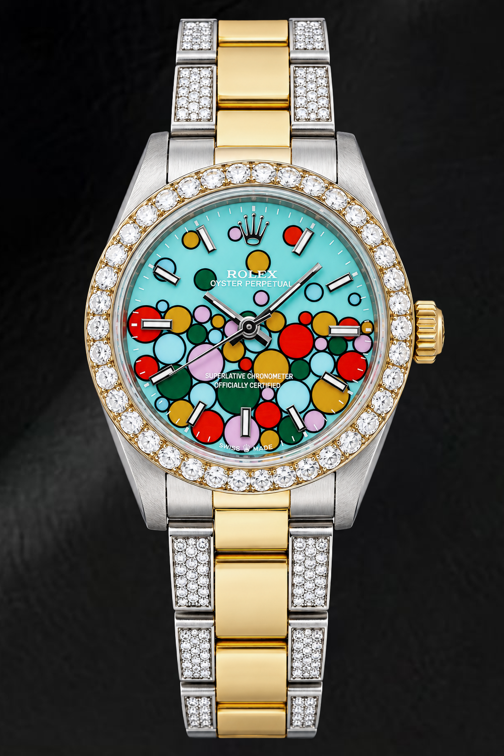 Orologio Rolex Oyster Perpetual 6748 31 mm Bicolore con Quadrante con Indici a Bastone Luminescenti Turchese Celebrazione