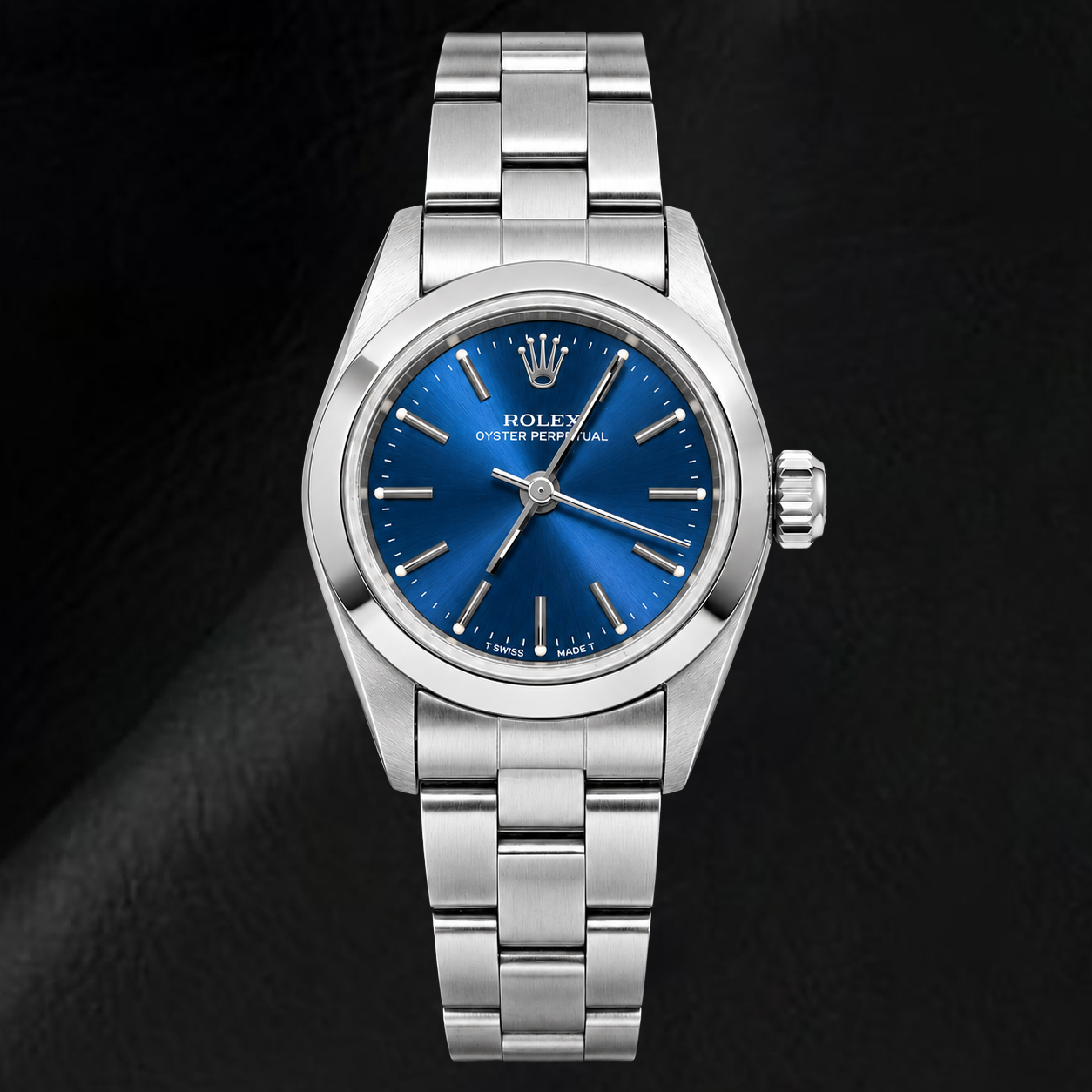 Rolex Oyster Perpetual 76080 26 mm Orologio in Acciaio Inossidabile con Quadrante Blu con Indici a Bastone