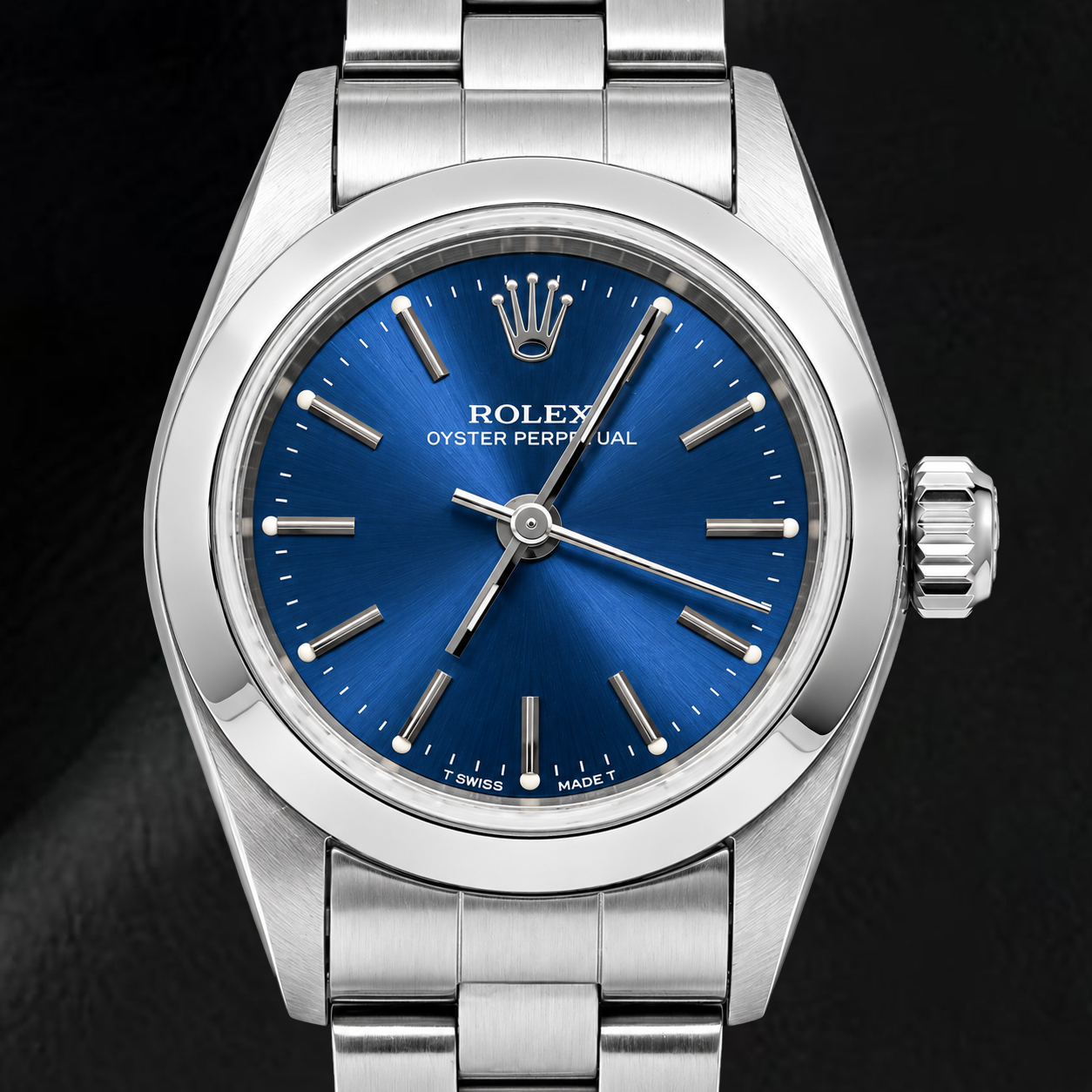 Rolex Oyster Perpetual 76080 26 mm Orologio in Acciaio Inossidabile con Quadrante Blu con Indici a Bastone