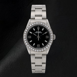 Rolex Oyster Perpetual 77080 31mm Orologio in Acciaio Inossidabile con Quadrante Nero e Numeri Arabi
