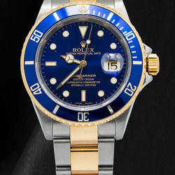 Rolex Submariner Date 16613 40 mm Orologio Bicolore Quadrante Blu Luminescente