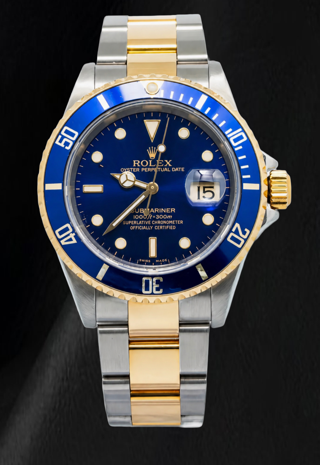 Rolex Submariner Date 16613 40 mm Orologio Bicolore Quadrante Blu Luminescente