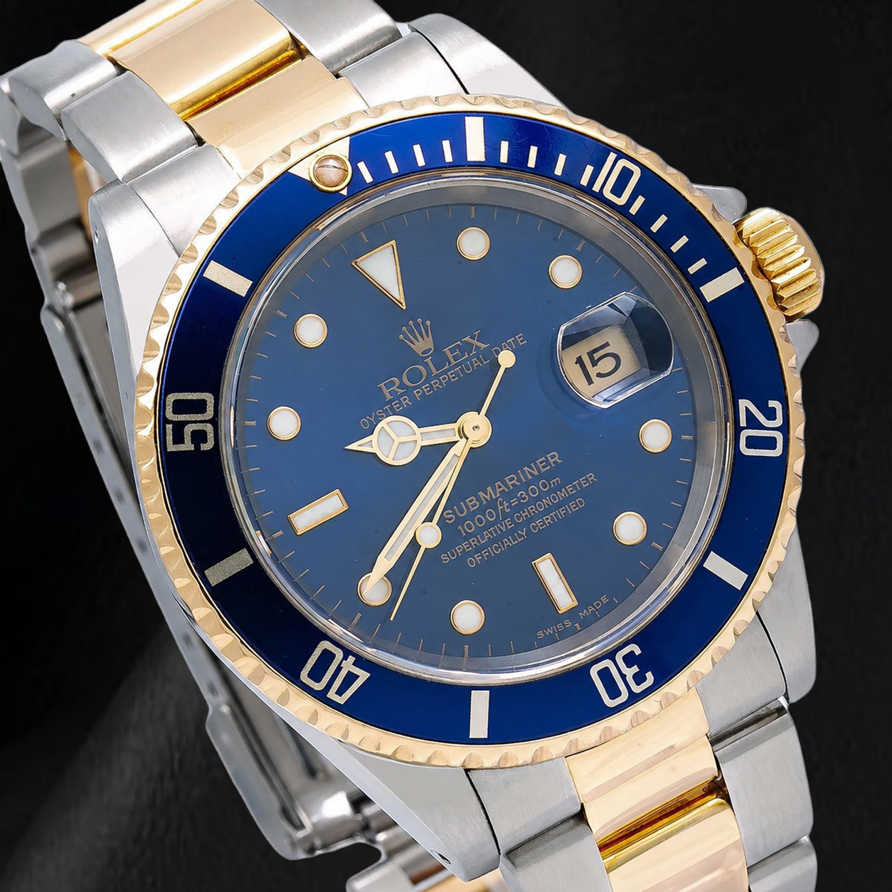 Rolex Submariner Date 16613 40 mm Orologio Bicolore Quadrante Blu Luminescente