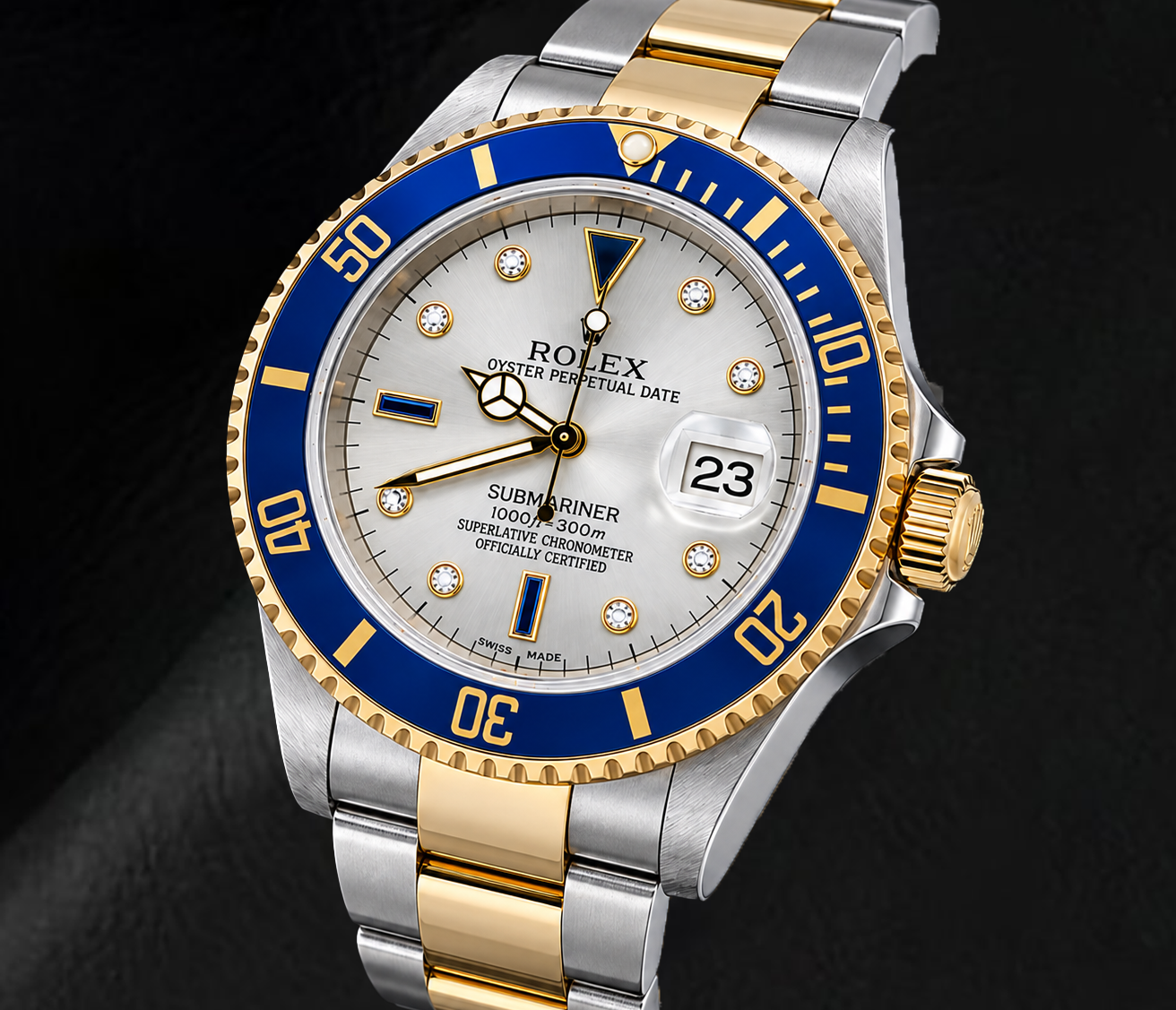 Rolex Submariner Date 16613 40 mm Orologio Bicolore Quadrante con Diamanti Argento