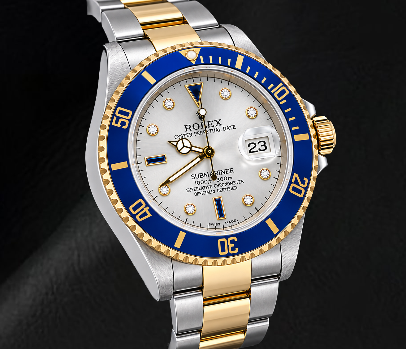 Rolex Submariner Date 16613 40 mm Orologio Bicolore Quadrante con Diamanti Argento