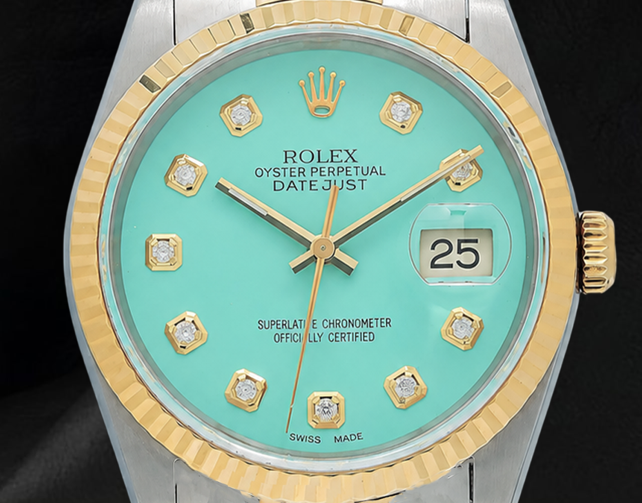 Rolex Datejust 36 mm 16013 Orologio Bicolore Lunetta Zigrinata Quadrante Turchese con Diamanti