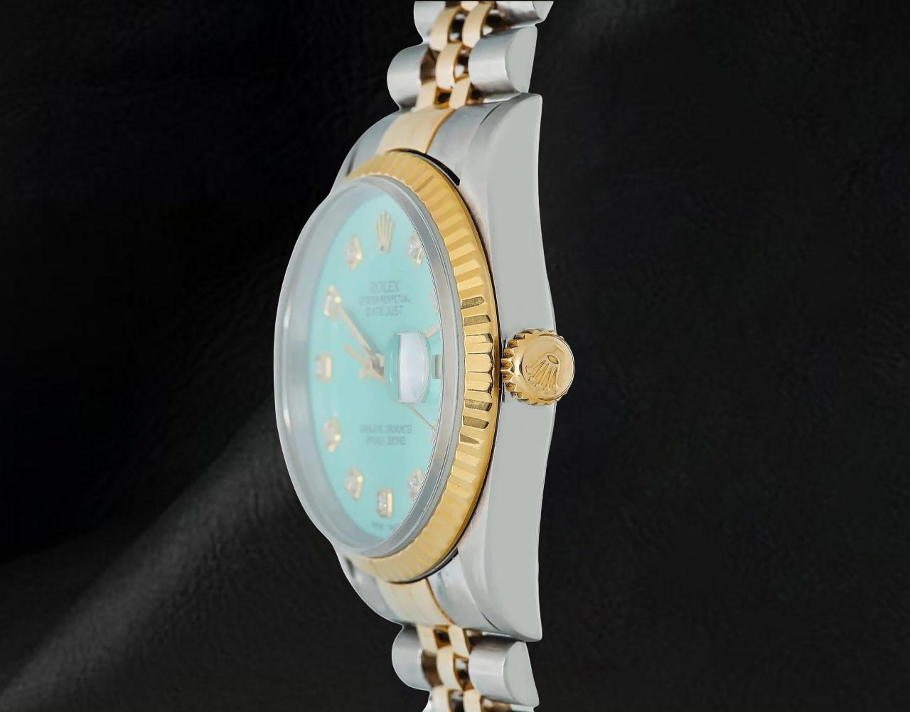 Rolex Datejust 36 mm 16013 Orologio Bicolore Lunetta Zigrinata Quadrante Turchese con Diamanti
