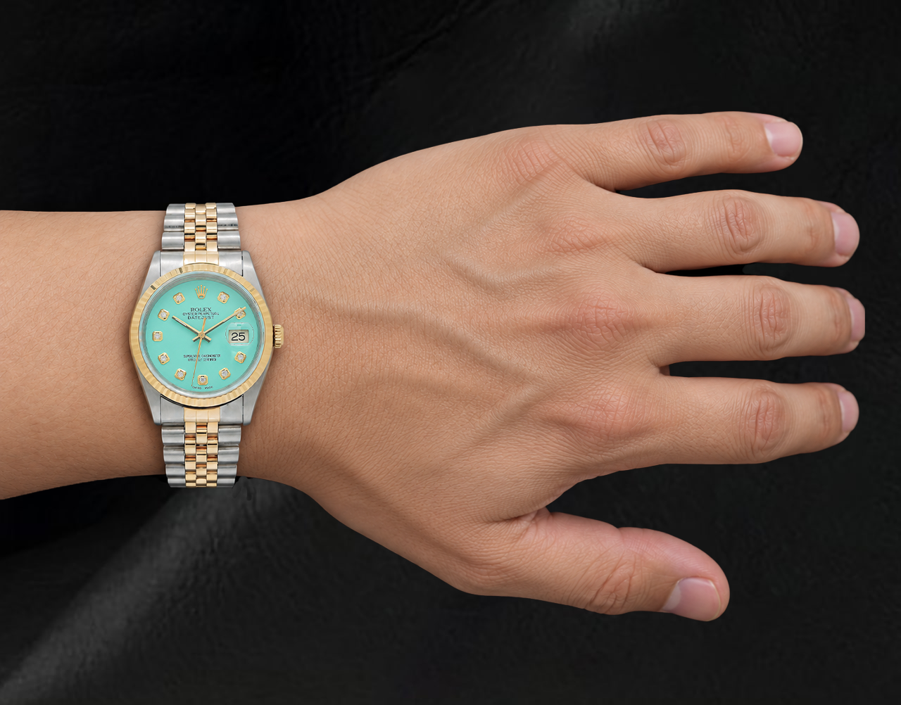 Rolex Datejust 36 mm 16013 Orologio Bicolore Lunetta Zigrinata Quadrante Turchese con Diamanti