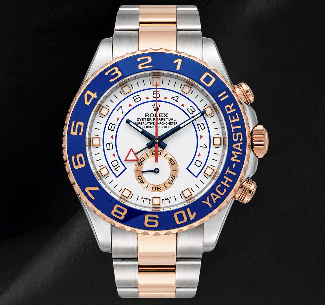 Rolex Yacht Master II 116681 44mm Quadrante Bianco Lunetta in Ceramica Blu Orologio Bicolore