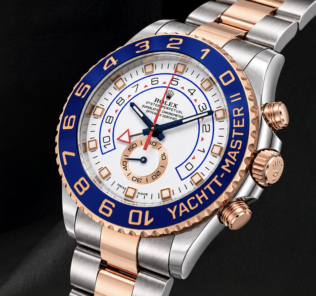 Rolex Yacht Master II 116681 44mm Quadrante Bianco Lunetta in Ceramica Blu Orologio Bicolore