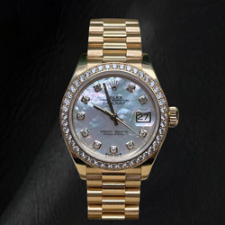 Orologio Rolex President 28 mm in Oro Giallo Quadrante con Diamanti in Madreperla Bianca