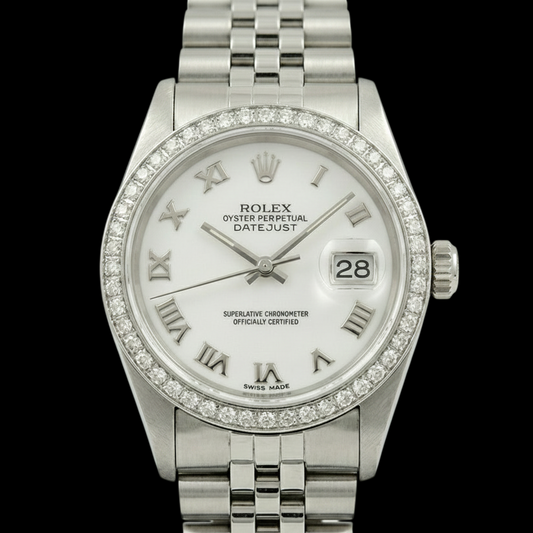 Rolex datejust madreperla bianco quadrante romano lunetta con diamanti bracciale giubileo in acciaio inossidabile impostazione rapida