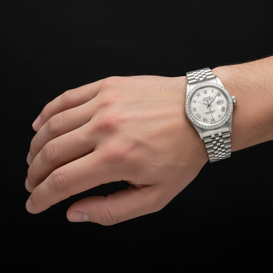 Rolex datejust madreperla bianco quadrante romano lunetta con diamanti bracciale giubileo in acciaio inossidabile impostazione rapida