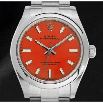 Rolex ostrica perpetua 31mm Orologio da uomo in acciaio con quadrante rosso corallo luminoso