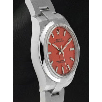 Rolex ostrica perpetua 31mm Orologio da uomo in acciaio con quadrante rosso corallo luminoso