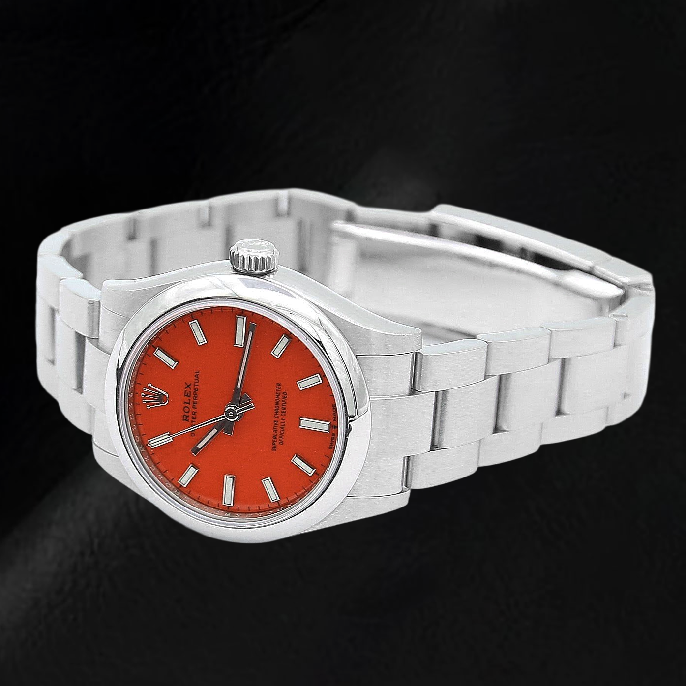 Rolex ostrica perpetua 31mm Orologio da uomo in acciaio con quadrante rosso corallo luminoso