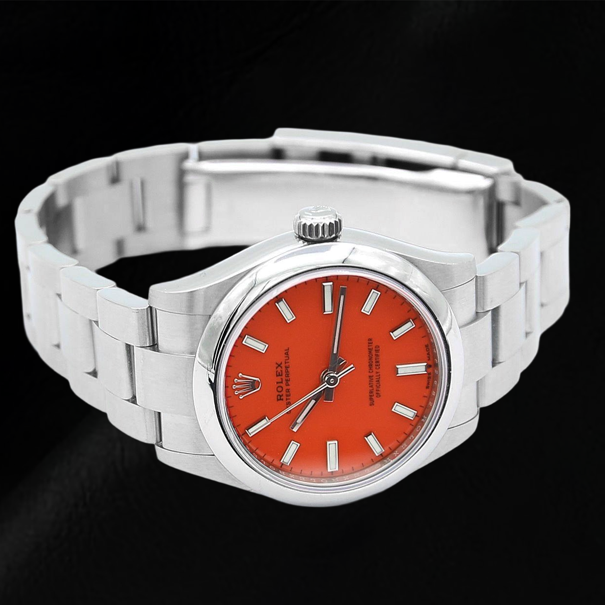 Rolex ostrica perpetua 31mm Orologio da uomo in acciaio con quadrante rosso corallo luminoso