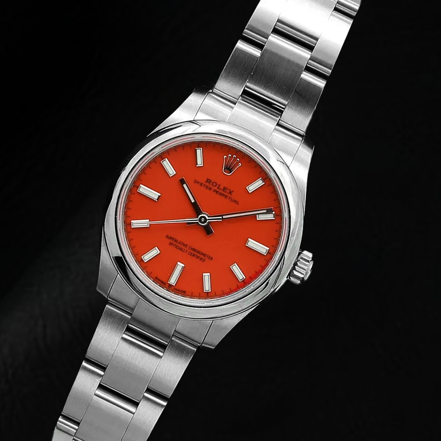 Rolex ostrica perpetua 31mm Orologio da uomo in acciaio con quadrante rosso corallo luminoso