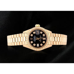 Rolex presidente quadrante con diamanti neri lunetta orologio da donna in oro giallo