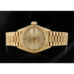 Rolex presidentessa quadrante con diamanti lunetta scanalata orologio da donna in oro giallo