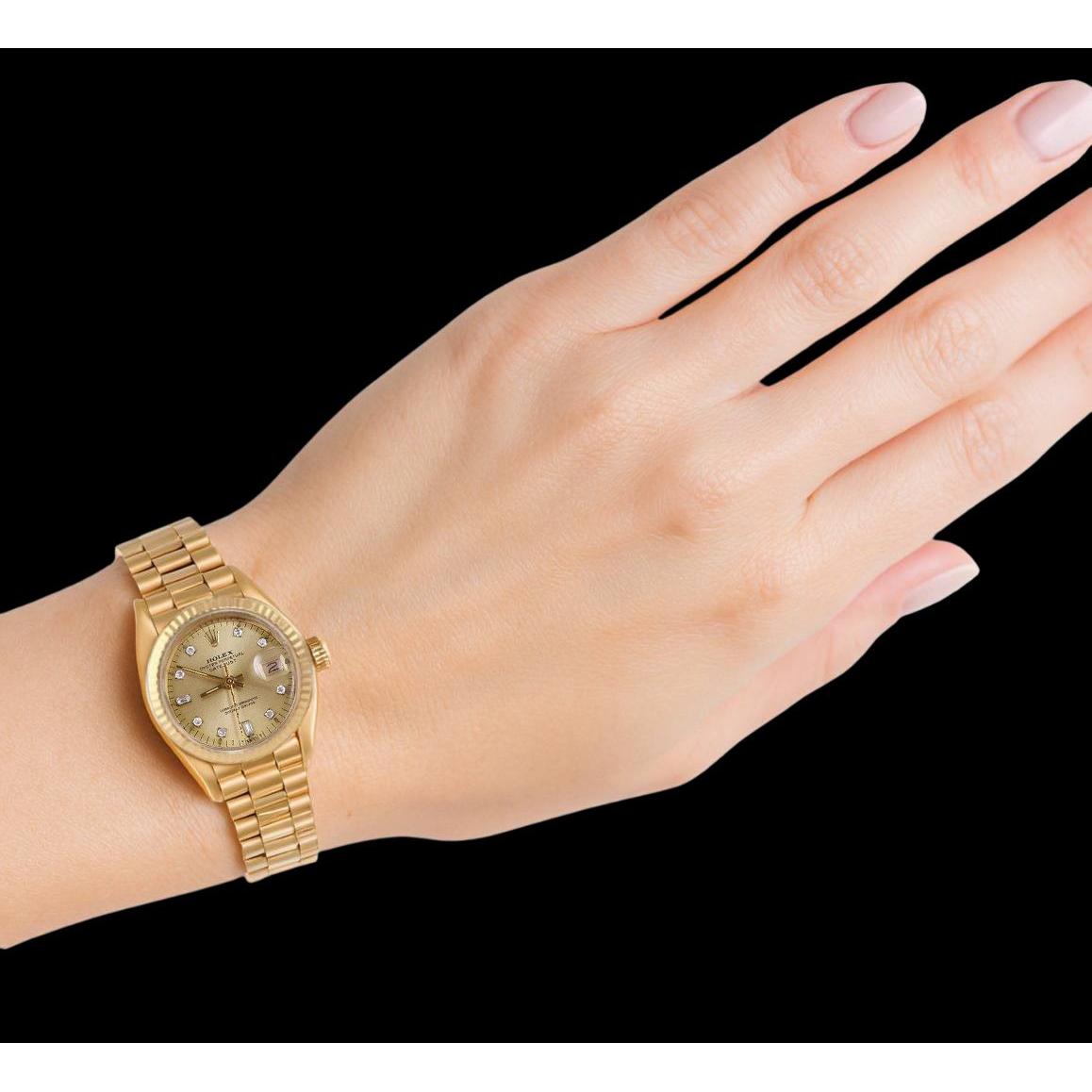 Rolex presidentessa quadrante con diamanti lunetta scanalata orologio da donna in oro giallo P2