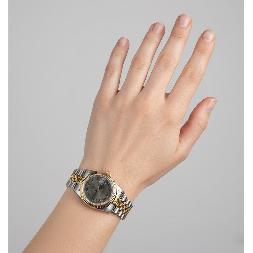 Rolex quadrante romano bracciale giubileo Datejust orologio di medie dimensioni in acciaio inossidabile e oro P4