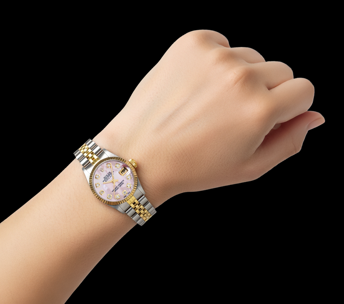 Rolex quadrante rosa con diamanti 1994 bicolore 26 mm P4