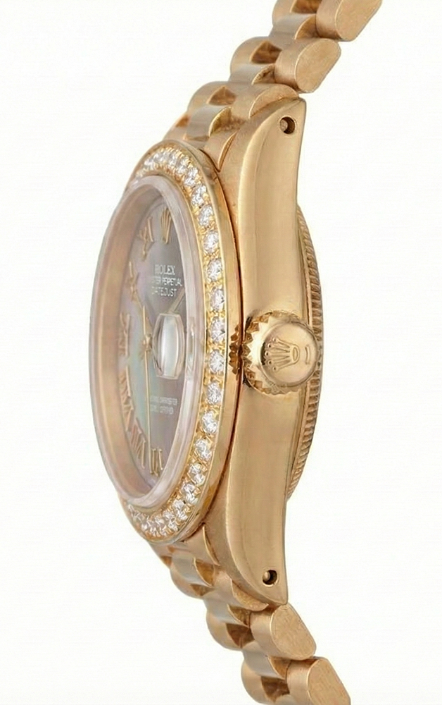 Rolex stile presidenziale signora orologio madreperla quadrante romano lunetta con diamanti