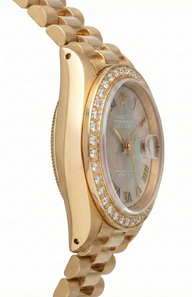 Rolex stile presidenziale signora orologio madreperla quadrante romano lunetta con diamanti