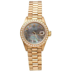 Rolex stile presidenziale signora orologio madreperla quadrante romano lunetta con diamanti