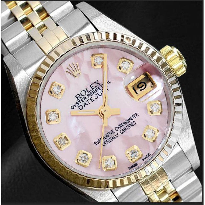 Rolex quadrante rosa con diamanti 1994 bicolore 26 mm