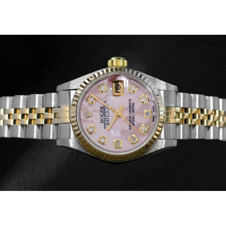 Rolex quadrante rosa con diamanti 1994 bicolore 26 mm