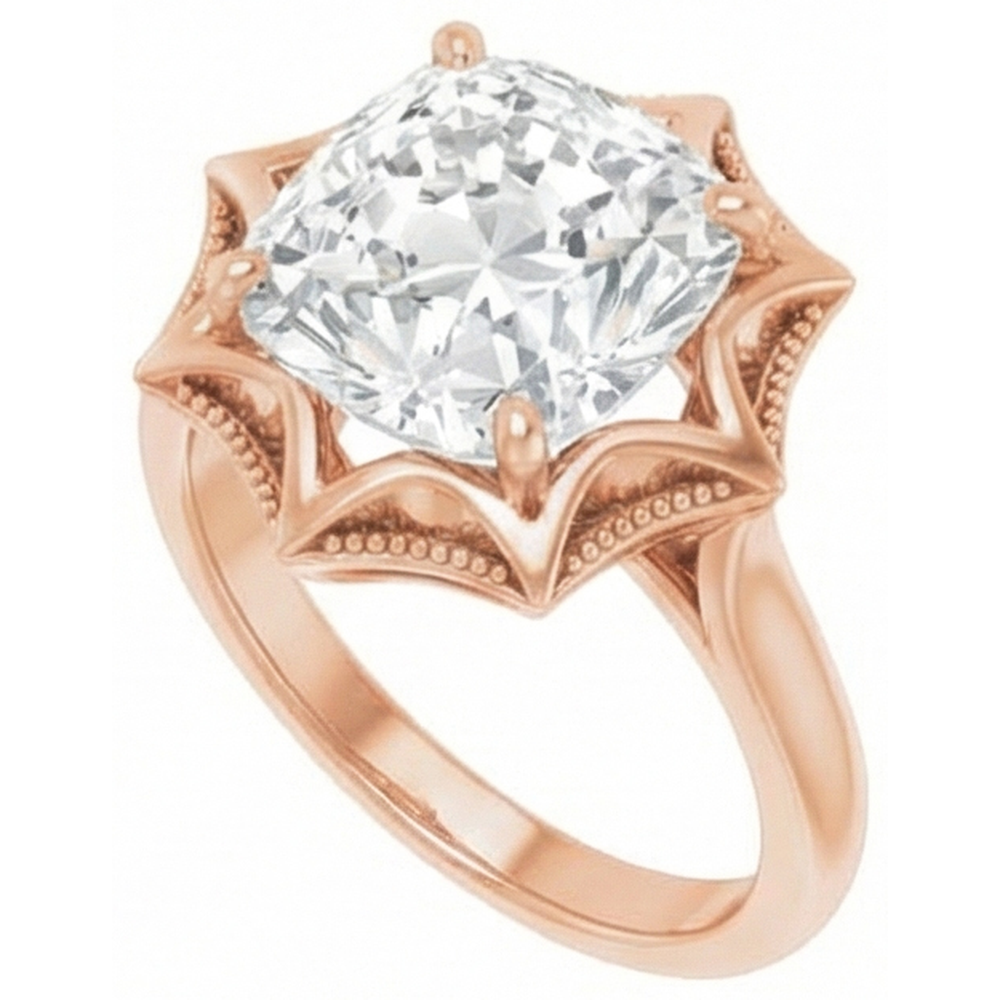 Taglio Cushion Diamante anello in Oro Rosa 14K – vista frontale